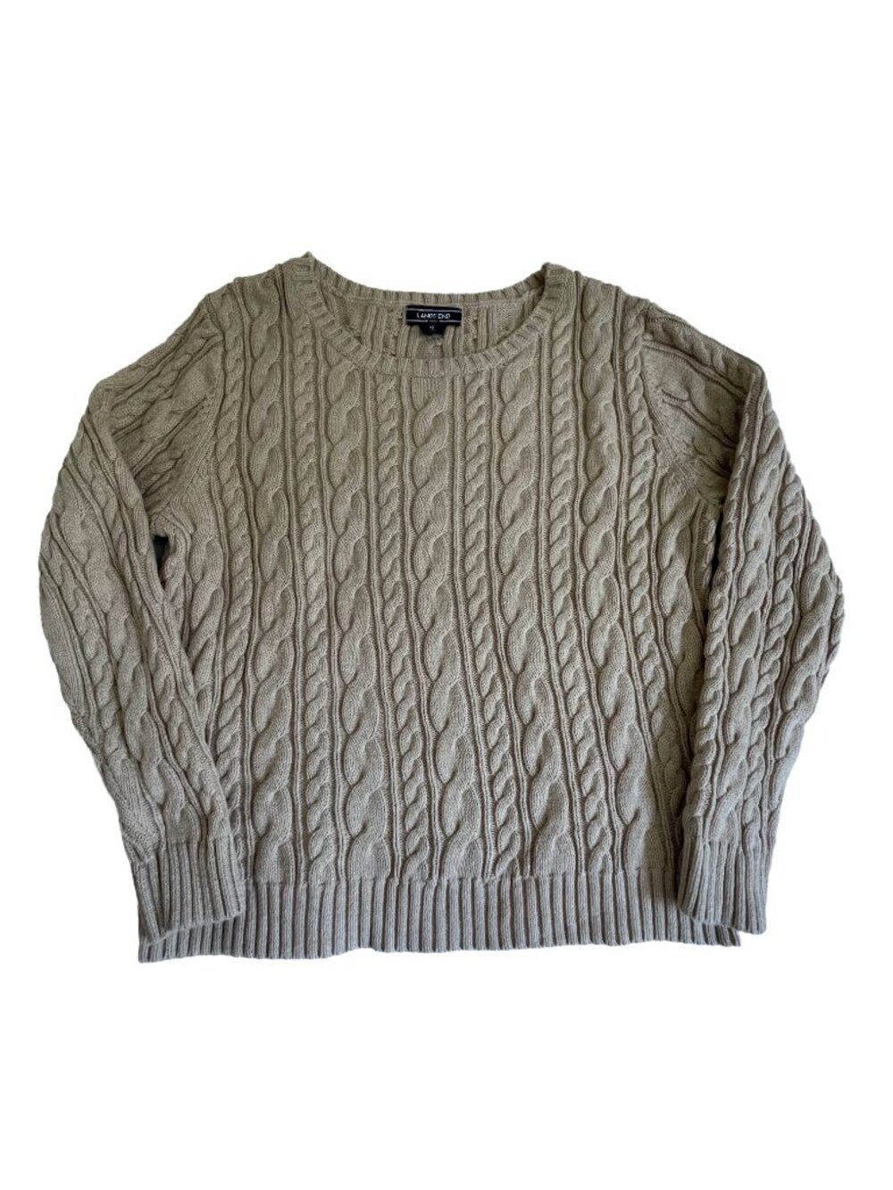 Lands' End Drifter Women's XL Beige Cable Knit Crewneck Sweater